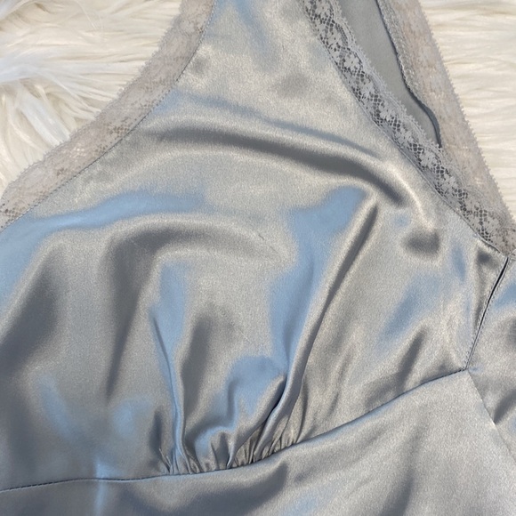 NWT Vintage 90s Victorias Secret Satin Silk Grey Maxi Slip Dress Lace Chemise - Picture 12 of 16